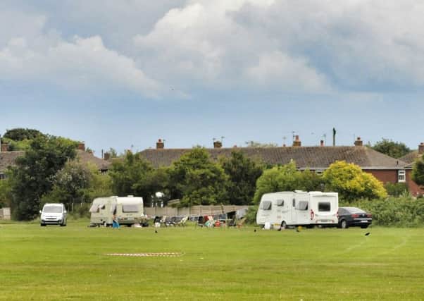Travellers pictured at Blackpool Road North playing fields, St Annes.
