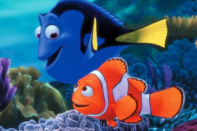 Dory, the blue tang, with Nemo, from the Disney/Pixar film