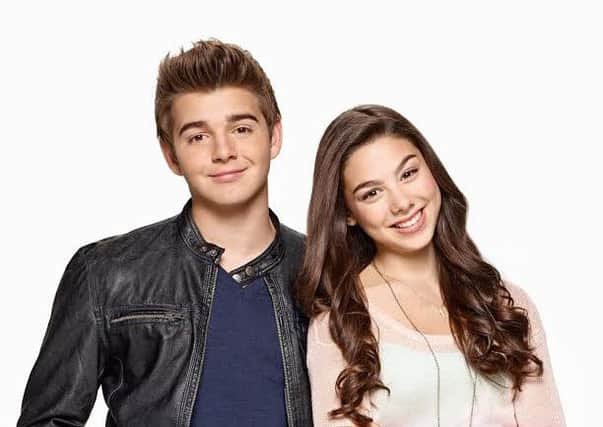THE THUNDERMANS SEASON 1 GALLERY: Pictured:  Max (Jack Griffo), Phoebe (Kira Kosarin),  in THE THUNDERMANS on Nickelodeon.  Photo: James Dimmock/Nickelodeon. Â© 2013 Viacom International Inc.  All Rights Reserved.Stylist: Anne SpongShow Costumer: Candice DobkouskyShow Hair: Jani Kleinbard and Janet MorreShow Makeup: Erin Gurth and Michelle KeckAdditonal Hair/Makeup: Chantal MooreRetouching: Boris Kravchenko/ Angry Tablet Inc.