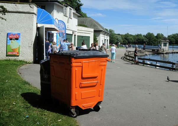One of the orange bins currently being trialled in Blackpools Stanley Park.