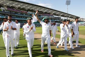 The Pakistan team walk around the ground after winning the match on day four of the fourth Test at The Oval