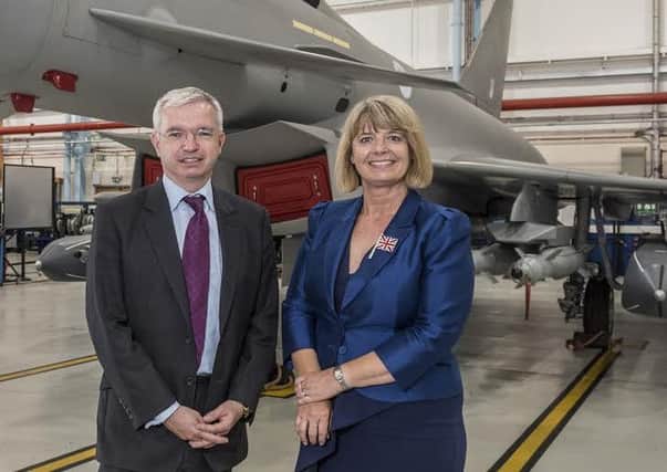 Mark Menzies and defense minister Harriet Baldwin on a visit to BAE Systems Warton