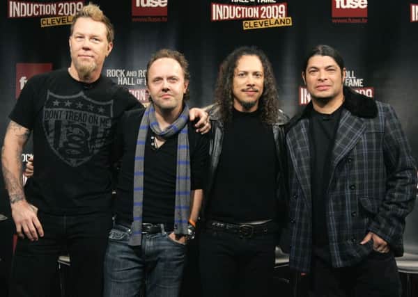 Metallica, from left, James Hetfield, Lars Ulrich, Kirk Hammett and Robert Trujillo. Picture credit: AP Photo/Jeff Christensen/PA Photos.