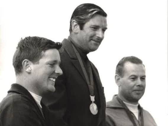 Bob Braithwaite receives his gold medal at Mexico Olympics in 1968