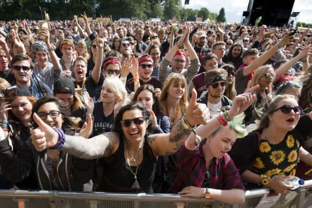 Fans at the main stage  at Leeds Festival
