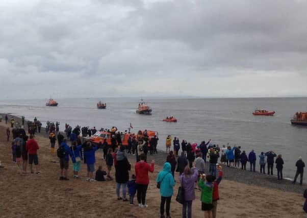 Crowds on the beach eduring Fleetwood Lifeboat Day.