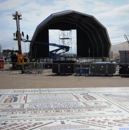 The Blackpool Illuminations Switch-On stage under construction.  PIC BY ROB LOCK
30-8-2016
