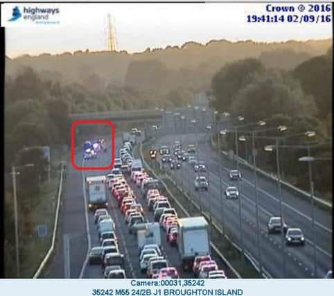 Highways camera image of the traffic accident on the M55. Image: Highways England