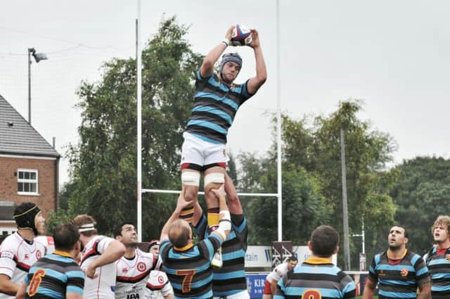 Jack Turley wins a lineout on his Fylde debut