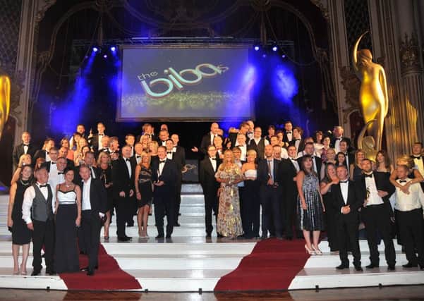 BIBAs awards from the Blackpool Tower ballroom. All the 2015 award winners on stage.