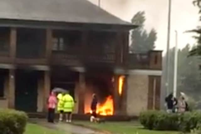 Flames from the blaze which damaged the pavilion in Stanley Park
