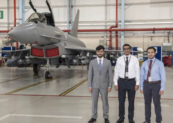 BAE Systems Warton has welcomed three interns from UAE. Left to right, Abdulla Al Shehhi, Rakan Al Ameri and Faris Al Kaabi.