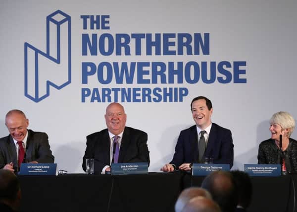 Leader of Manchester City Council Sir Richard Leese  , Mayor of Liverpool Joe Anderson and former Chancellor George Osborne
