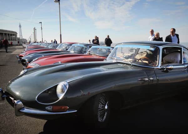 A charity car run featuring rare and valuable E-Type Jaguars visited Blackpool- home of the marque's parent company' and lined up on the promenade before continuing their tour of Britain.
A stunning line-up.  PIC BY ROB LOCK
18-9-2016