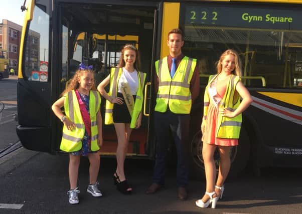 From left: Kaitlyn Mitchell (Miss Junior 2017 contestant), Miss Junior Bispham 2016 Tara King, Shane Grindey (from Blackpool Transport), Caty Hull (Miss Social Media 2016 and 2017 Contestant)