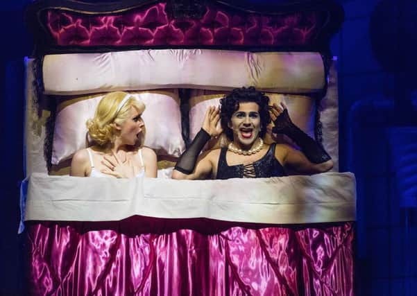 Liam Tamne (right) as Frank N. Furter. Rocky Horror Company / TimeWarp / Photo credit David Freeman