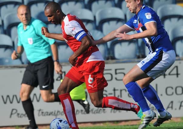 Nathan Pond on the ball at Rochdale