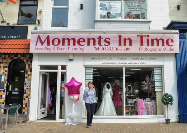 Gill Payne at her wedding shop Moments in Time based in Cedar Square, Blackpool