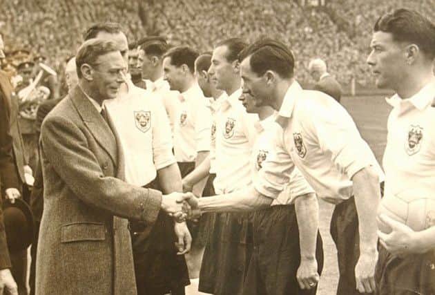 John Crosland Blackpool FC Player 1940s - 1950s  / Johnny Crosland introduced to King George VI at the Blackpool v Manchester United FA cup final at Wembley in 1948