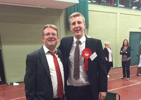 Council leader Coun Simon Blackburn (left) and David Collett after the Tyldesley ward by-election count