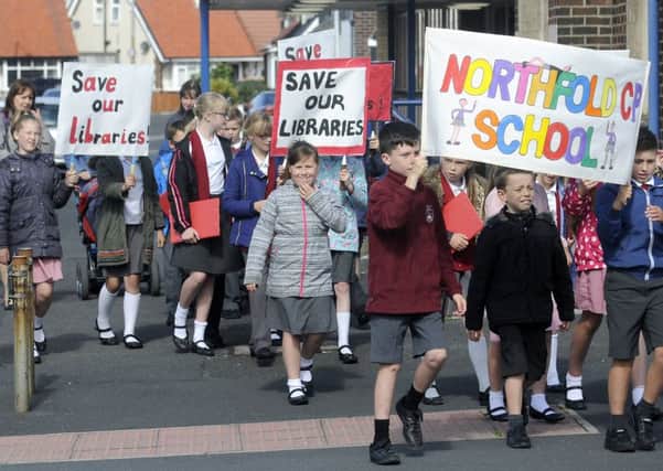 Children and staff from Northfold and Manor Beach Primary Schools protested against theclosure of the libraries in Cleveleys and Thornton