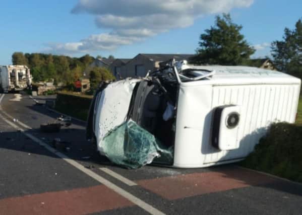 Head Dyke Lane in Pressall was left blocked after a crash between a white Fiat Ducato van and a recycling wagon.