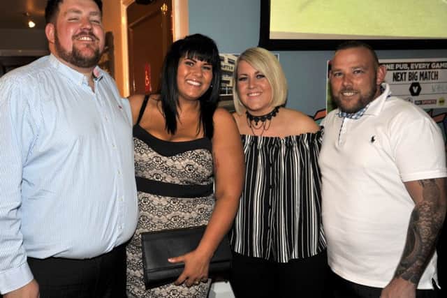 From left, Tom Wingham, Donna Wingham, Sam Burns and Gaz Burns at the retirement party for Blackpool Landlord Dave Daly after 40 years in the business
