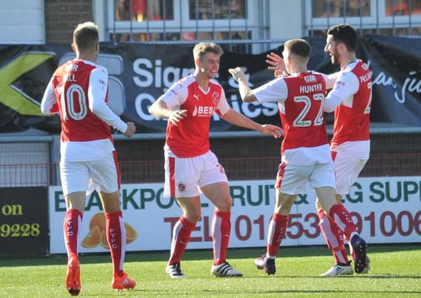 Fleetwood Town's Jack Sowerby celebrates scoring the opening goal