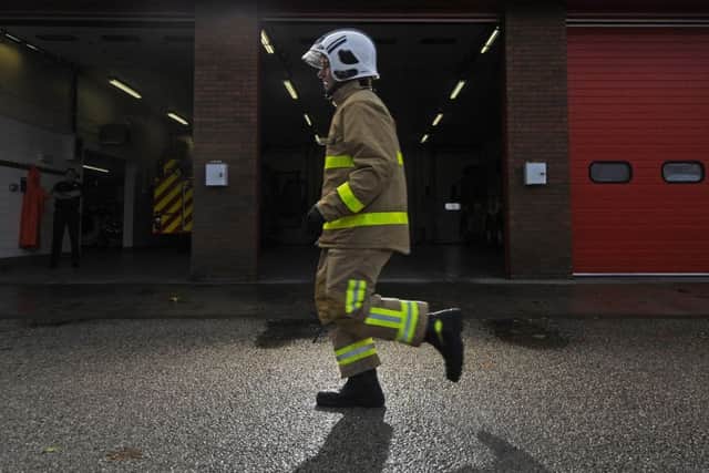 Firefighters new training fitness test at Blackpool Fire Station.  Pictured is group manager Phil Jones.