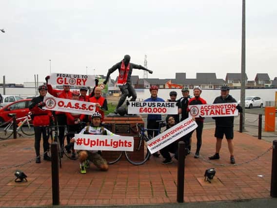 The Pedal Us To Glory squad outside Bloomfield Road