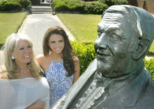 Les Dawson's widow Tracy and daughter Charlotte at the statue on St Annes seafront on the 20th anniversary of his death in 2013