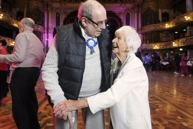 Dancing with Dementia at Blackpool Tower Ballroom.  88-year-old Aldo Chiappe and 102-year-old Jackie Bastable both celebrate their birthday with a dance.