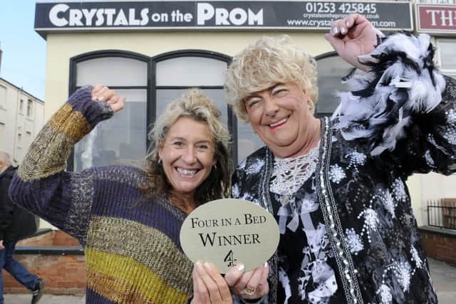 Amanda Lucia-Charley from hotel Crystals on the Prom with friend Alan Talbot, AKA Dame Ada Nash, who helped to win tv programme Four in a Bed.