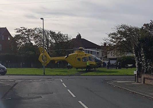 A North West Air Ambulance helictoper at the scene of this morning's stabbing in Cleveleys (Image: Darren Todd/Facebook)