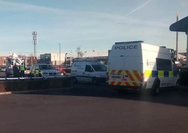 A Peugeot van belonging to Ashton's Roofing in Fleetwood was towed away by police investigating the stabbing of an officer in Cleveleys yesterday