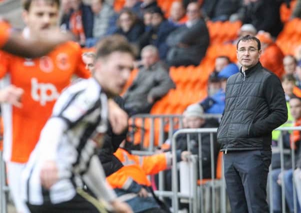 Gary Bowyer looks on as his Blackpool team emphatically defeat Notts County at Bloomfield Road