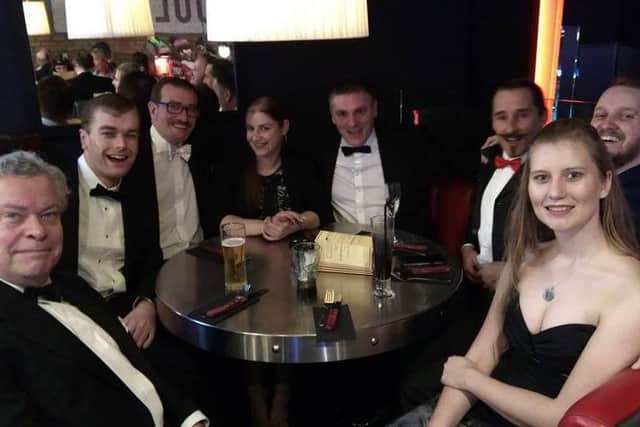 Actors at the Fantastic Beasts premier. David Charles-Cully can be seen third from the left, Dave Simon is in the centre, and Jason Redshaw is third from the right.