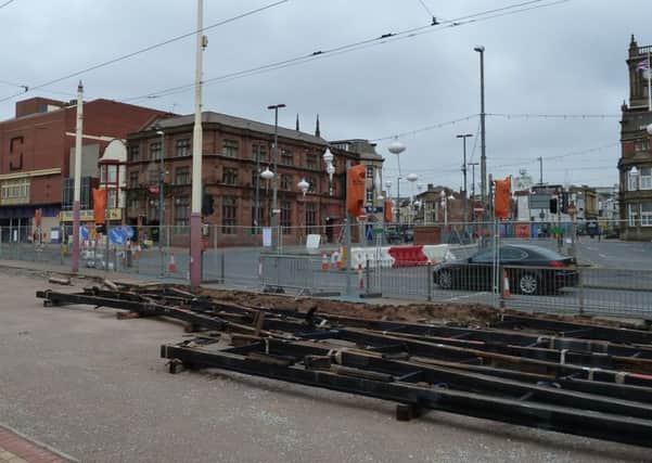 The new tram junction, with the lines pointing into Talbot Square