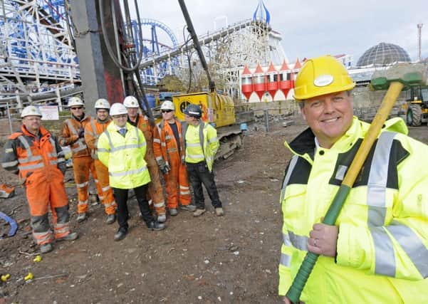 Nick Thompson with some of the construction workers.