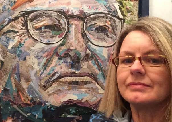 Blackpoool-born artist Danielle Vaughan with her portrait of Leicester City FC boss Claudio Ranieri