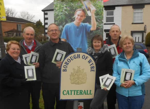 Supporters of the Matthew Hesmondhalgh Funds with copies of the new book on Catterall, Matthew's mum Paula Hesmondhalgh, second from right