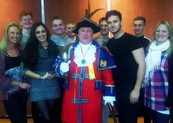 Lytham St Annes town crier Colin Ballard meets members of the Lowther Pavilion cast at rehearsal