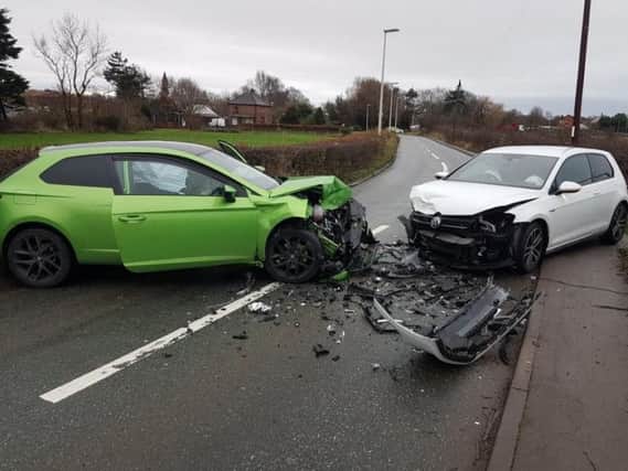 The scene after two cars collided in Chapel Road
Image: Lancs Road Police/Twitter