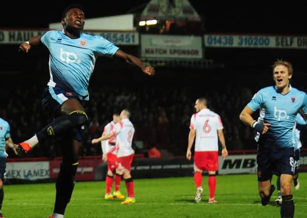 Blackpool's Bright Osayi-Samuel celebrates scoring his side's first goal