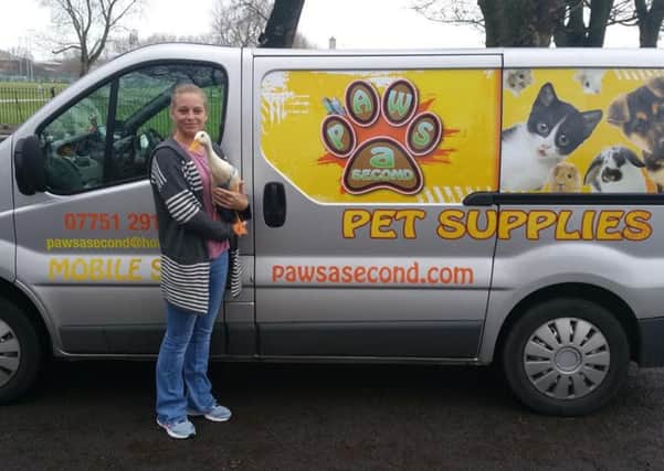 Freckleton and Freddie the duck with their Paws a Second pet supplies van