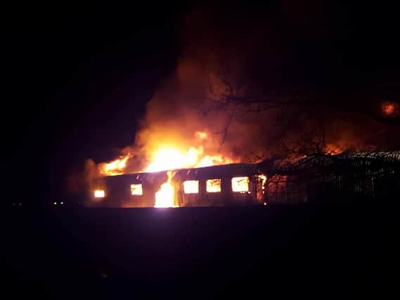 Firefighters battled a blaze this at a tractor factory in Pilling