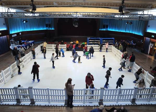 Wyre Council have installed a temporaryr ice rink at the Marine Hall in Fleetwood.
Skaters take to the ice.  PIC BY ROB LOCK
7-1-2017