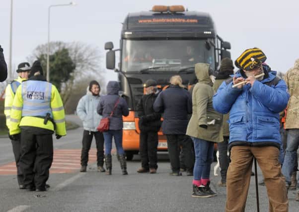 Fracking protesters hold up a lorry on Preston New Road