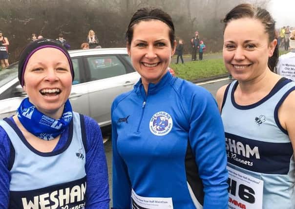 Vicky Gore, Nicola Unsworth and Gemma Owen at the Central Lancashire Half Marathon