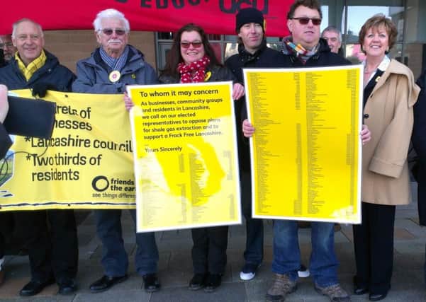 Friends of the Earth and businesses against fracking outside the public inquiry on fracking at Bloomfield Road